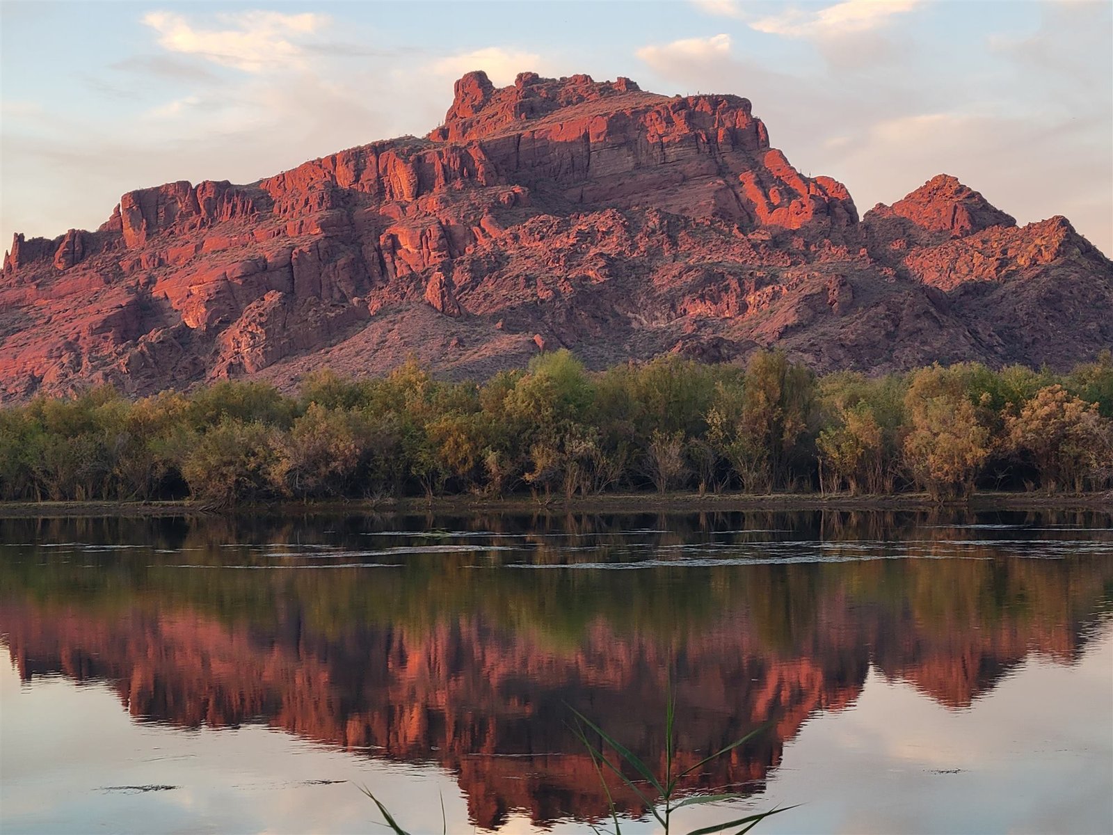 Red Mountain reflected in the Salt River at sunset